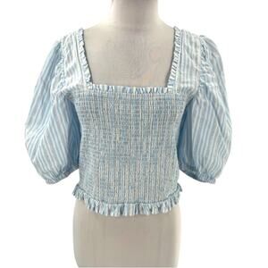 Emily McCarthy Havana smocked puff sleeve top with metallic stripe sz L